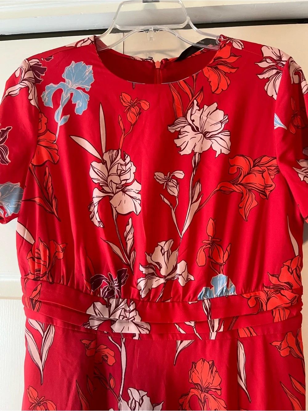 Red Floral Botanical Long Midi Dress Back Zipper eShakti Garden Party EUC #2748